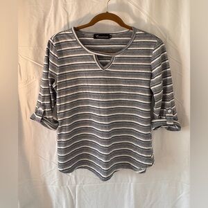 Creation S Navy & White Striped Cotton Top Keyhole Neck